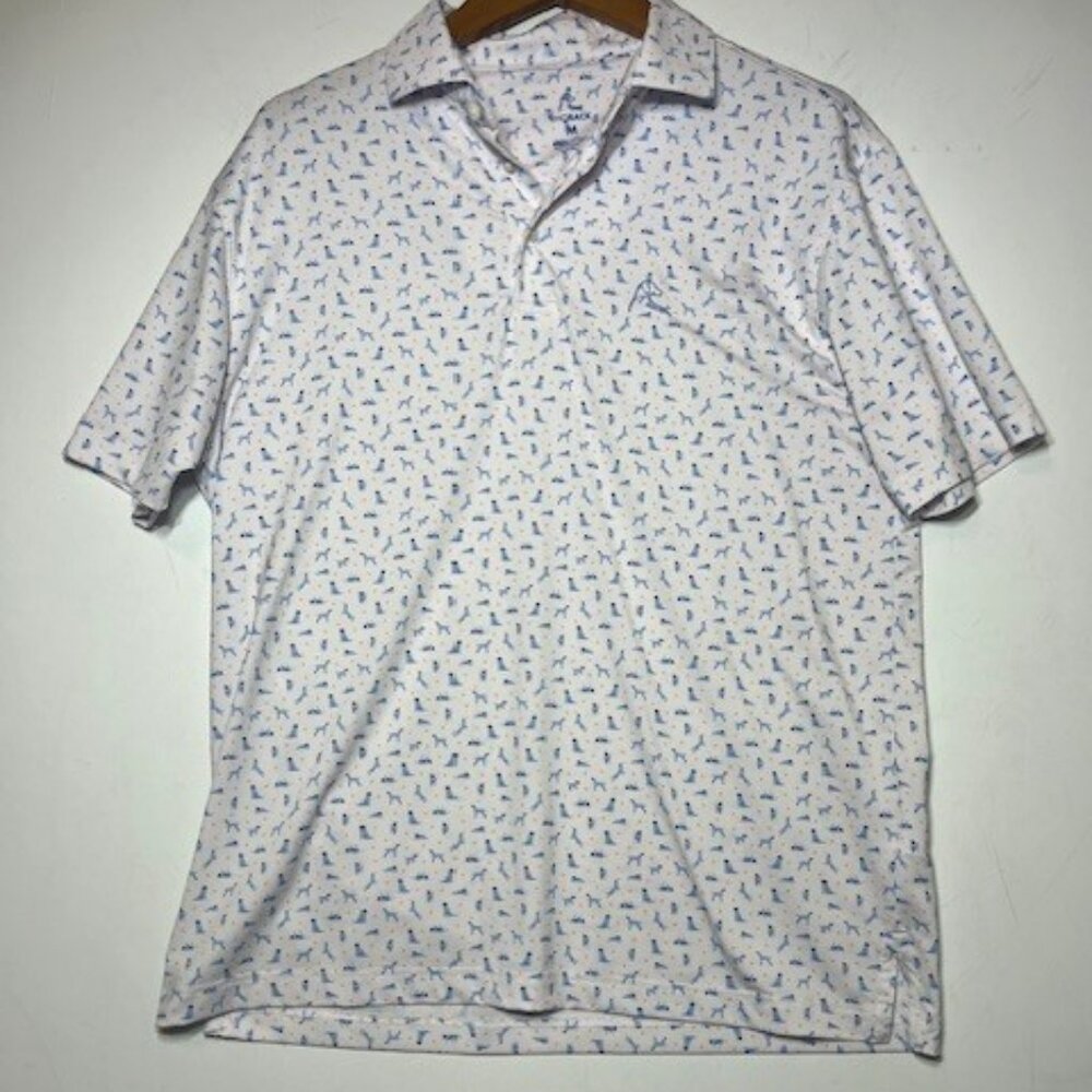 Rhoback Men's Polo Collared Blue Dog Casual White Shirt Sz M - Picture 2 of 5
